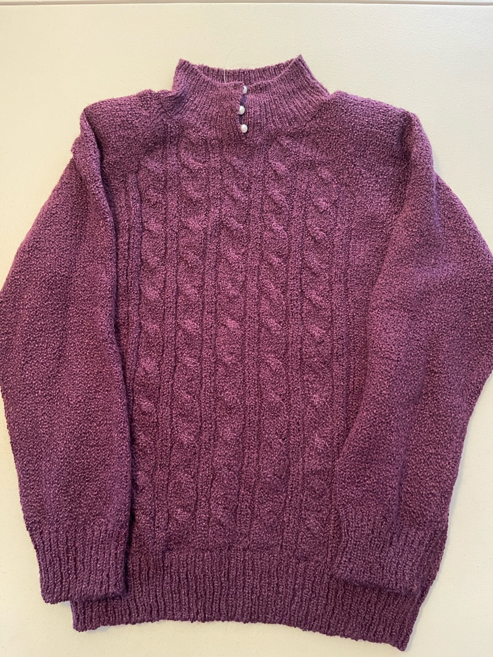 Jennifer Moore Plum Cable-Knit Mock Neck Sweater